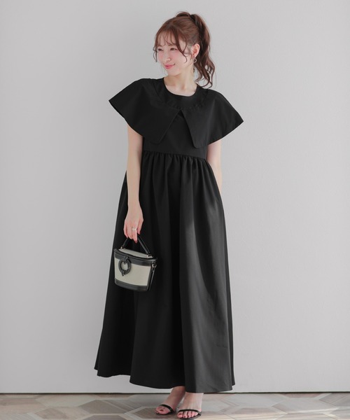 Fit more（フィットモア）の「ケープカラーワンピース（ワンピース・レディース・ブラック・LONG/SHORT）」の8枚目の写真