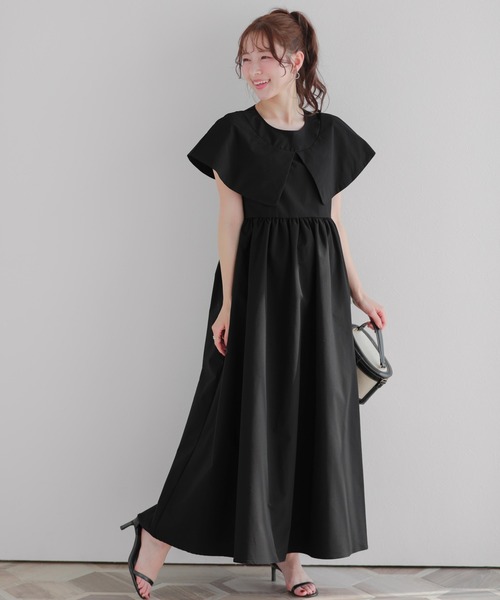 Fit more（フィットモア）の「ケープカラーワンピース（ワンピース・レディース・ブラック・LONG/SHORT）」の9枚目の写真