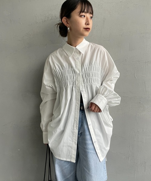 JF Ready Made（ジェイエフレディメイド）の「[Jf Ready Made/ジェイエフレディメイド] サイドリボン ギャザーシャツブラウス（シャツ/ブラウス・レディース・ホワイト/ブラック/サックスブルー/オフホワイト・F）」の9枚目の写真