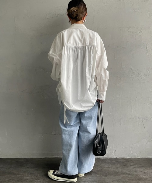 JF Ready Made（ジェイエフレディメイド）の「[Jf Ready Made/ジェイエフレディメイド] サイドリボン ギャザーシャツブラウス（シャツ/ブラウス・レディース・ホワイト/ブラック/サックスブルー/オフホワイト・F）」の14枚目の写真