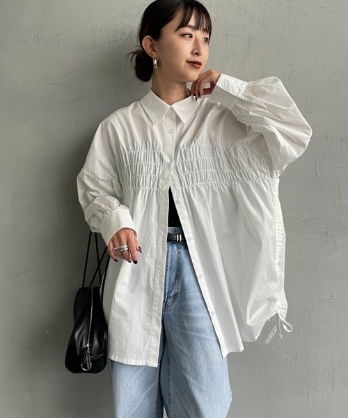 JF Ready Made（ジェイエフレディメイド）の「[Jf Ready Made/ジェイエフレディメイド] サイドリボン ギャザーシャツブラウス（シャツ/ブラウス・レディース・ホワイト/ブラック/サックスブルー/オフホワイト・F）」の15枚目の写真