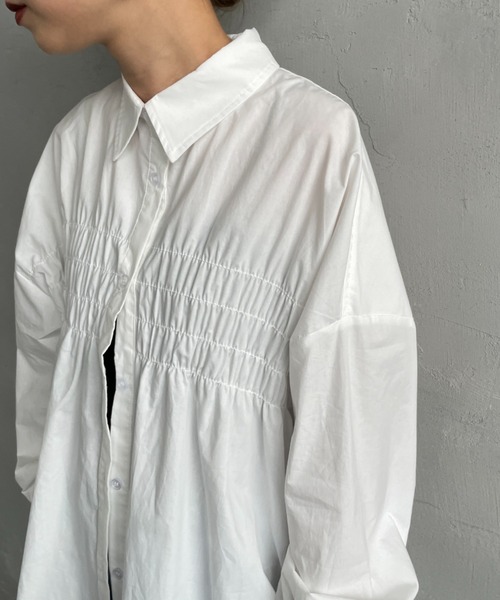 JF Ready Made（ジェイエフレディメイド）の「[Jf Ready Made/ジェイエフレディメイド] サイドリボン ギャザーシャツブラウス（シャツ/ブラウス・レディース・ホワイト/ブラック/サックスブルー/オフホワイト・F）」の21枚目の写真