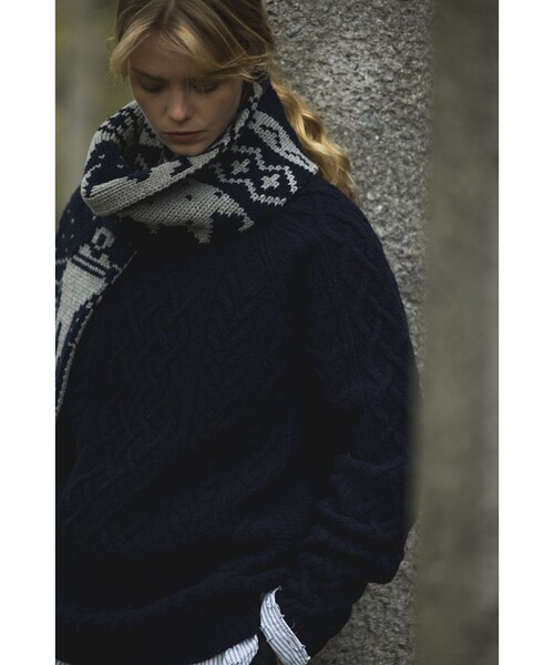 BEAMS PLUS（ビームスプラス）の「5G アラン クルーネック ニット（ニット/セーター・メンズ・ホワイト/ネイビー・S/M/L/XL）」の6枚目の写真