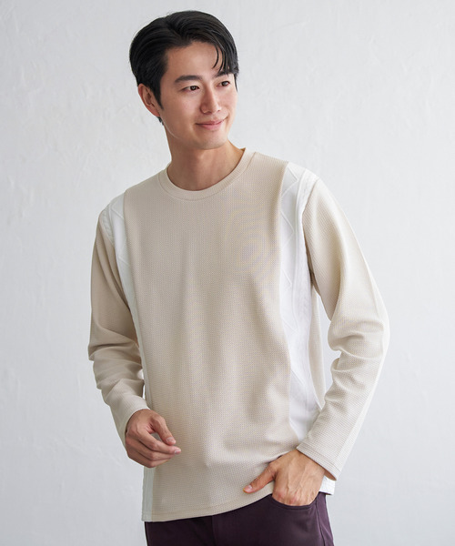 ikka(イッカ)の「フクレジャカード切り替えロンT(Tシャツ/カットソー・メンズ・ブラック/ホワイト/ライム/ネイビー/ベージュ・M/L/XL/S)」の14枚目の写真