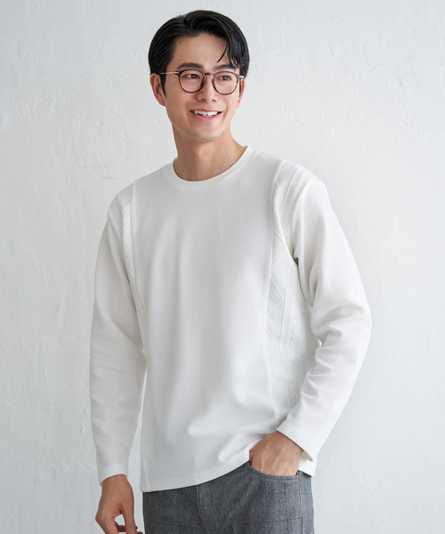 ikka(イッカ)の「フクレジャカード切り替えロンT(Tシャツ/カットソー・メンズ・ブラック/ホワイト/ライム/ネイビー/ベージュ・M/L/XL/S)」の8枚目の写真