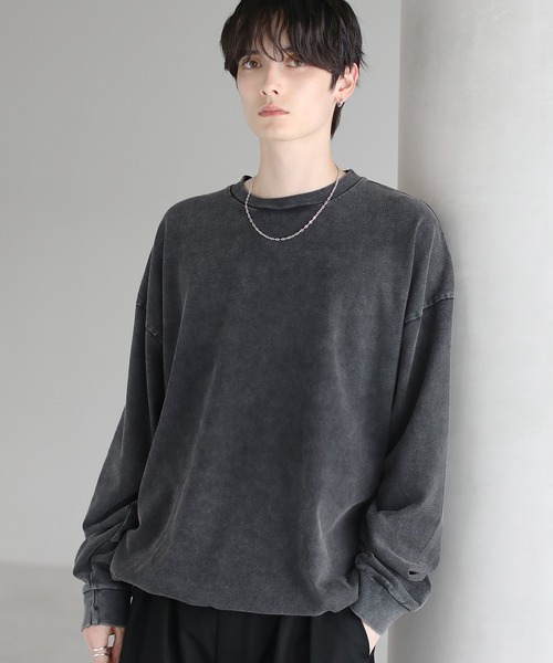 ETELIO（エテリオ）の「コットンポンチ/ヴィンテージ加工ピグメントロングTシャツ【ドローコード付き】（Tシャツ/カットソー・メンズ・ホワイト/チャコール/グレー系/ブラック系2/ブラウン/ワイン/ブルーグリーン/ブラック・M/S/XL/L/XS）」の3枚目の写真