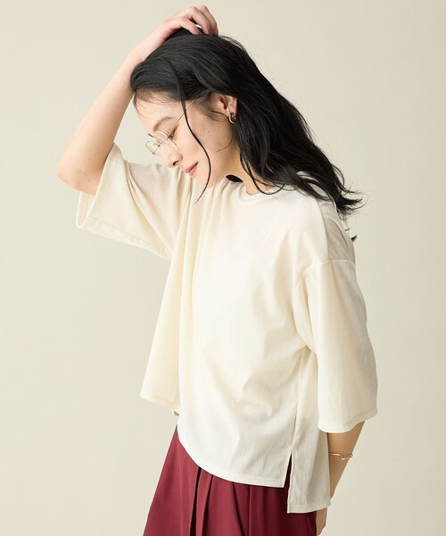 ANY(エニィ)の「チュールフロッキープルオーバー(Tシャツ/カットソー・レディース・グレー系/ワイン系/アイボリー系・F)」の2枚目の写真
