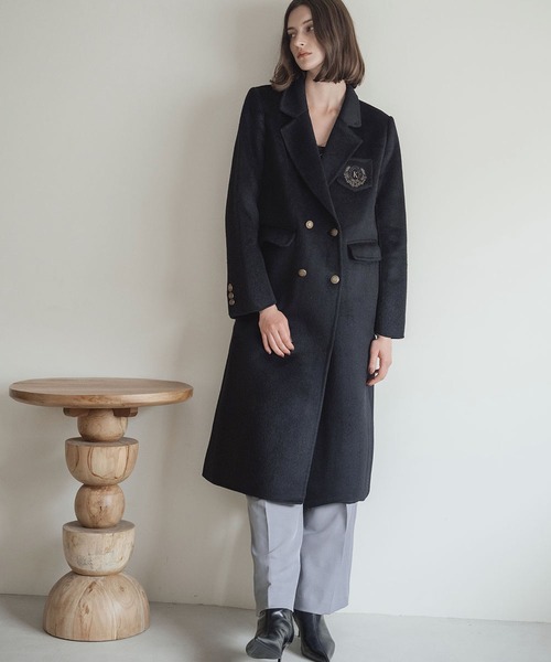 ELFRANK(エルフランク)の「【ウール70%】プレッピー エンブレム刺繍 ロングコート チェスターコート ウールコート(チェスターコート・レディース・ブラック/チャコールグレー・S/M)」の13枚目の写真