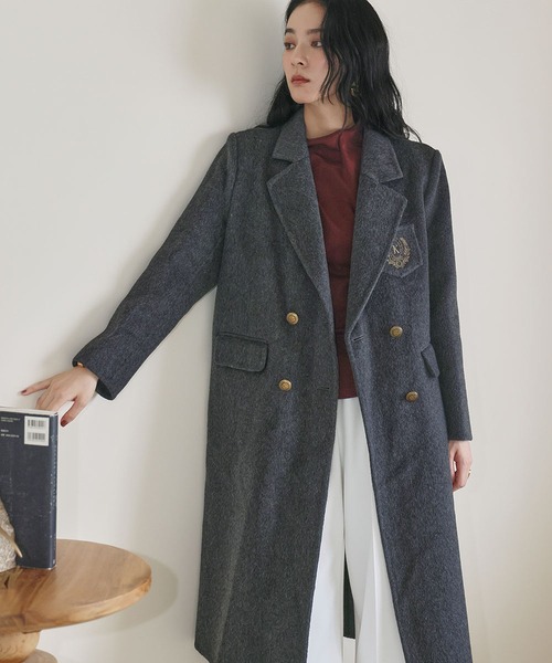 ELFRANK(エルフランク)の「【ウール70%】プレッピー エンブレム刺繍 ロングコート チェスターコート ウールコート(チェスターコート・レディース・ブラック/チャコールグレー・S/M)」の16枚目の写真