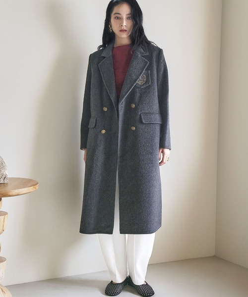 ELFRANK(エルフランク)の「【ウール70%】プレッピー エンブレム刺繍 ロングコート チェスターコート ウールコート(チェスターコート・レディース・ブラック/チャコールグレー・S/M)」の17枚目の写真