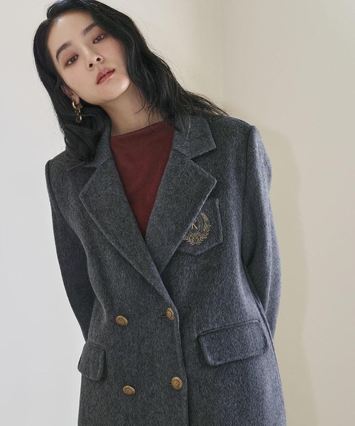 ELFRANK(エルフランク)の「【ウール70%】プレッピー エンブレム刺繍 ロングコート チェスターコート ウールコート(チェスターコート・レディース・ブラック/チャコールグレー・S/M)」の7枚目の写真