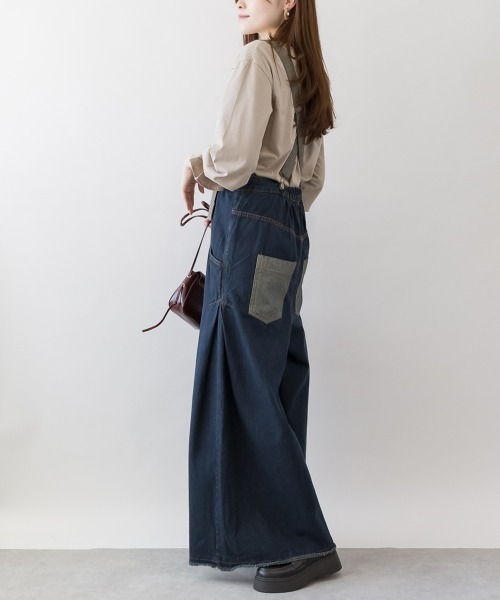 RCD（アールシーディー）の「ハイウエストバギーサロペパンツ（サロペット/オーバーオール・レディース・ブルー/ネイビー/ワンウォッシュ・4L/LL/L/3L/M）」の15枚目の写真