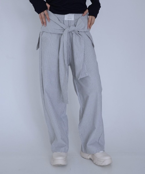 Uenui（ウニュイ）の「waist ribbon wide pants（その他パンツ・レディース・グレー/ライトブルー・FREE）」の2枚目の写真
