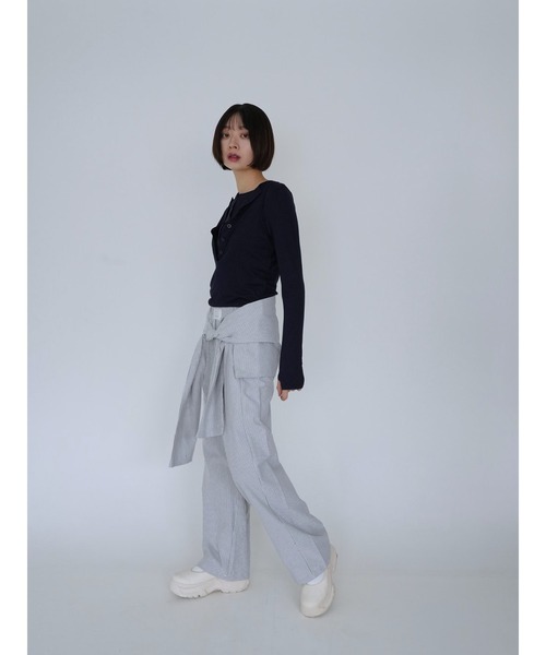 Uenui（ウニュイ）の「waist ribbon wide pants（その他パンツ・レディース・グレー/ライトブルー・FREE）」の7枚目の写真