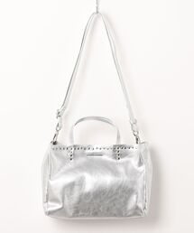 スタッズ付きシルバーハンドバッグ スタッズアクセントバッグ cha25s024-ファッション通販サイト