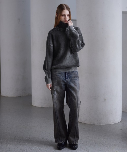 clore⭐︎Cable 2way Puff knit (チャコールグレー) puff cardigan（2002600623） | CODE A (Women