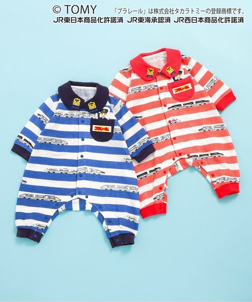 BIT'Z（ビッツ）の「【コラボ】プラレールボーダー総柄カバーオール（ロンパース・キッズ・ネイビー/レッド・80/70/60）」の3枚目の写真