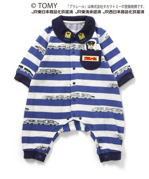 BIT'Z（ビッツ）の「【コラボ】プラレールボーダー総柄カバーオール（ロンパース・キッズ・ネイビー/レッド・80/70/60）」の7枚目の写真