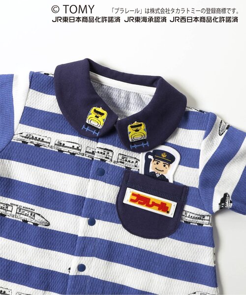BIT'Z（ビッツ）の「【コラボ】プラレールボーダー総柄カバーオール（ロンパース・キッズ・ネイビー/レッド・80/70/60）」の9枚目の写真