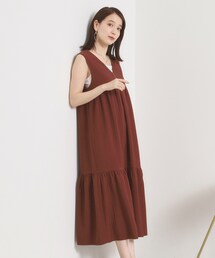 【洗濯機OK/ロングシーズン使える】ティアードVネックワンピース
