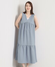 【洗濯機OK/ロングシーズン使える】ティアードVネックワンピース