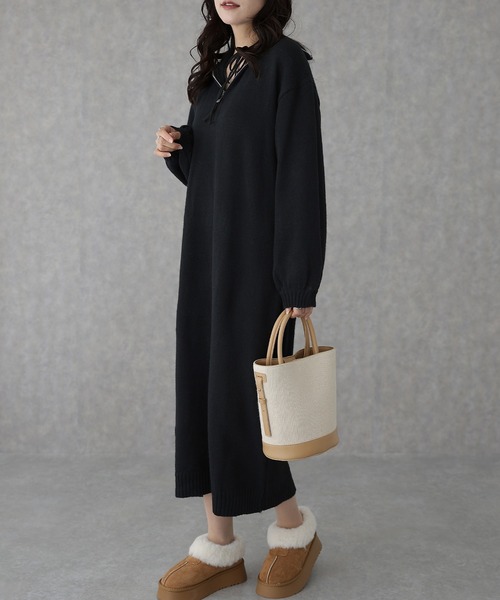 Lace Ladies(レースレディース)の「スタンドカラー ハーフジップ ロング ニット ワンピース(ワンピース・レディース・ベージュ/ダークグレー/ブラック・S/FREE)」の20枚目の写真