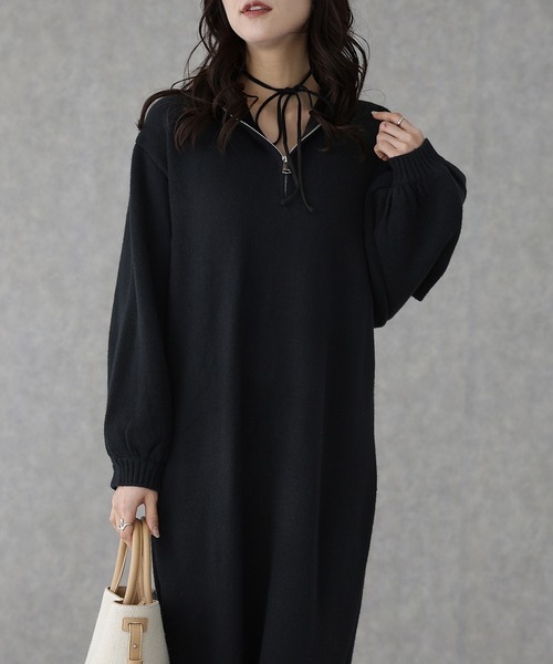 Lace Ladies(レースレディース)の「スタンドカラー ハーフジップ ロング ニット ワンピース(ワンピース・レディース・ベージュ/ダークグレー/ブラック・S/FREE)」の21枚目の写真