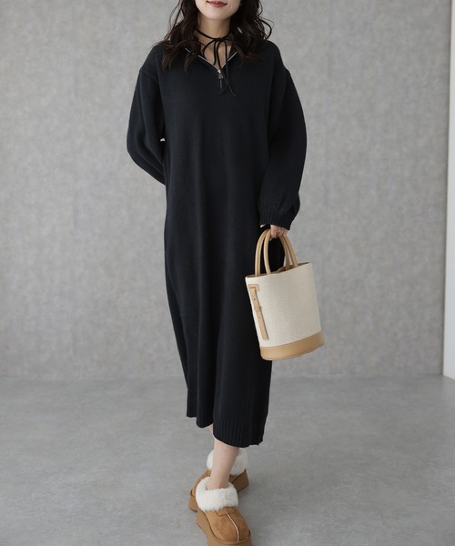 Lace Ladies(レースレディース)の「スタンドカラー ハーフジップ ロング ニット ワンピース(ワンピース・レディース・ベージュ/ダークグレー/ブラック・S/FREE)」の22枚目の写真