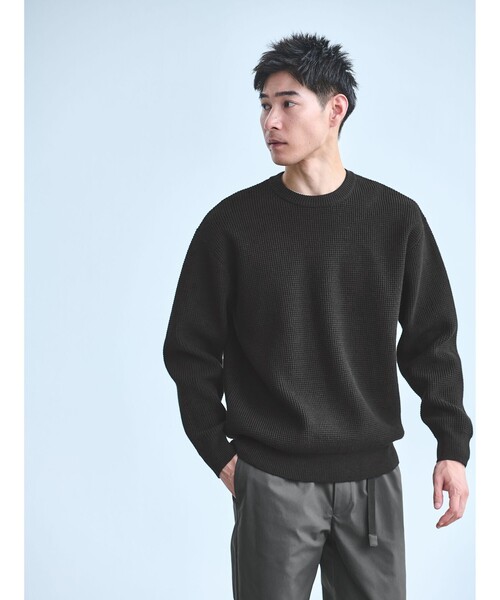 コットン ポリエステル ワッフル クルーネック ニット（ニット