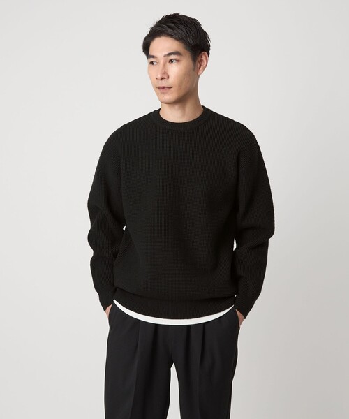 green label relaxing（グリーンレーベルリラクシング）の「コットン ポリエステル ワッフル クルーネック ニット（ニット/セーター・メンズ・ホワイト/オレンジ/ブラック/ライム・S/XL/L/M）」の8枚目の写真