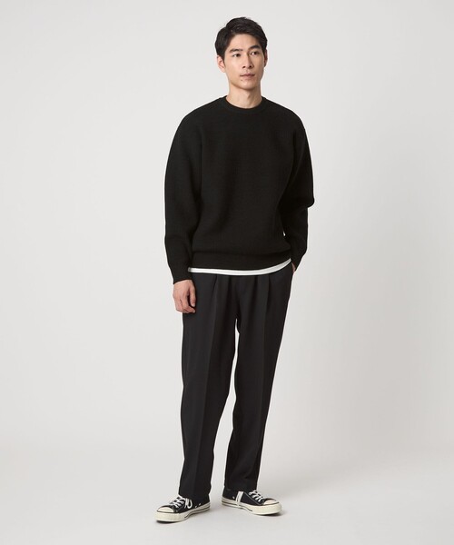 green label relaxing（グリーンレーベルリラクシング）の「コットン ポリエステル ワッフル クルーネック ニット（ニット/セーター・メンズ・ホワイト/オレンジ/ブラック/ライム・S/XL/L/M）」の9枚目の写真