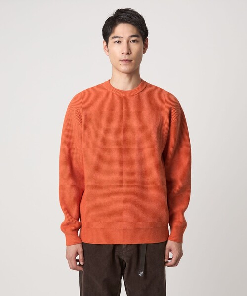 コットン ポリエステル ワッフル クルーネック ニット（ニット