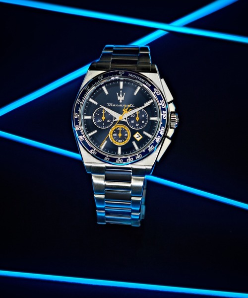 「Maserati/マセラティ」ベロチタ - 43MM クロノ ブルー ダイヤル シルバー ブレスレット+レザーベルトセット