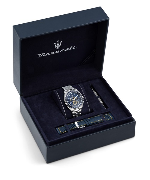 Maserati(マセラティ)の「「Maserati/マセラティ」ベロチタ - 43MM クロノ ブルー ダイヤル シルバー ブレスレット+レザーベルトセット(アナログ腕時計・メンズ・シルバー×ブルー・43mm)」の9枚目の写真