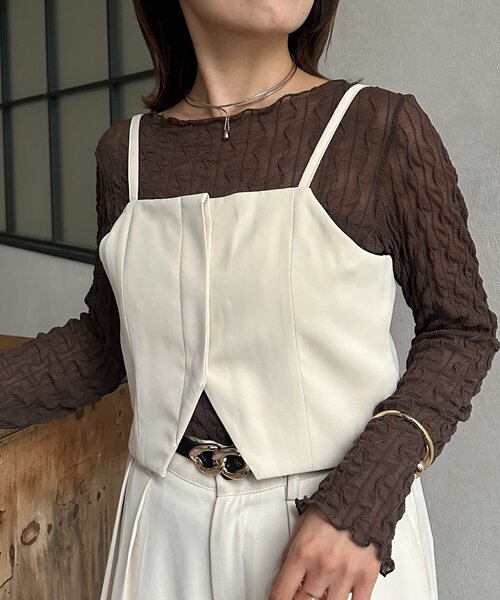 Thevon(ゼボン)の「裾スリットショートビスチェ(シャツ/ブラウス・レディース・アイボリー/ブラック/チャコールグレー・FREE)」の1枚目の写真