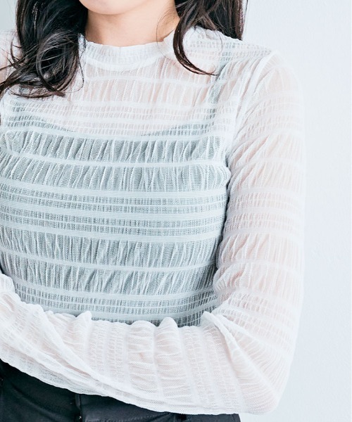kirakiraShop(キラキラショップ)の「シアー シャーリング トップス(Tシャツ/カットソー・レディース・ブラック/アイボリー/ホワイト・FREE)」の9枚目の写真