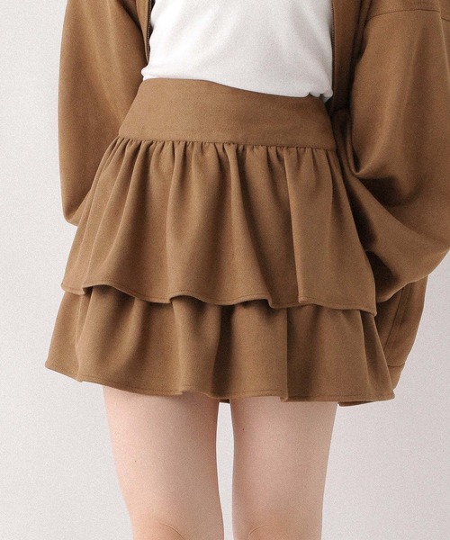 フェイクレザーフリルミニスカート 600185（スカート）｜Heather