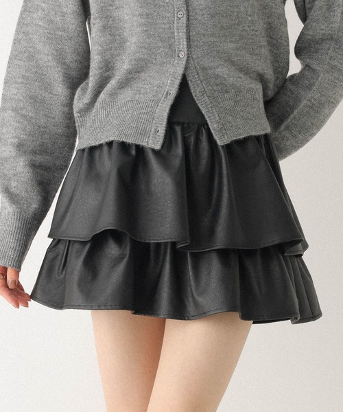 フェイクレザーフリルミニスカート 600185（スカート）｜Heather