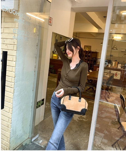 semuse(セミューズ)の「ヘンリーネックロンT(Tシャツ/カットソー・レディース・ブラック/カーキ/ホワイト/ライトグレー・S/M/L)」の20枚目の写真