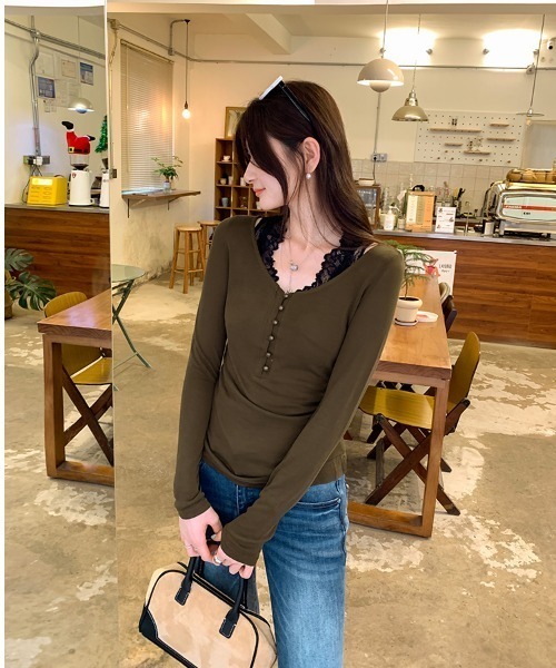 semuse(セミューズ)の「ヘンリーネックロンT(Tシャツ/カットソー・レディース・ブラック/カーキ/ホワイト/ライトグレー・S/M/L)」の17枚目の写真
