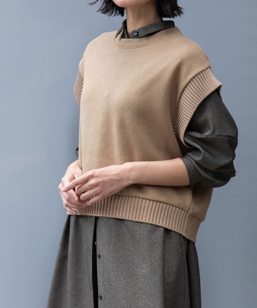Munich(ミューニック)の「ニットライクジャージー×リブドッキングプルオーバー(Tシャツ/カットソー・レディース・キャメル/ダークグレー/ブラック・FREE)」の3枚目の写真