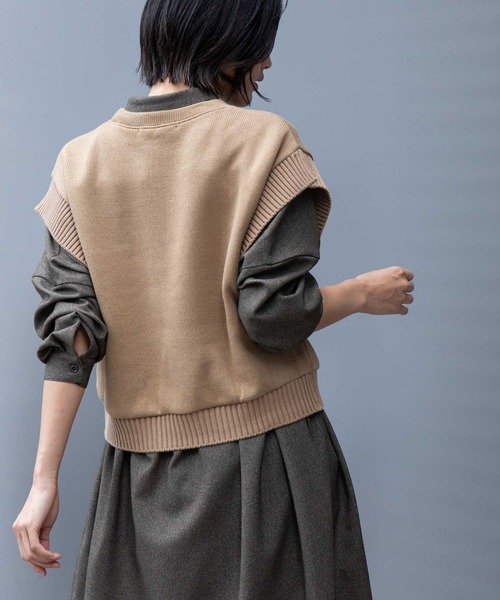 Munich(ミューニック)の「ニットライクジャージー×リブドッキングプルオーバー(Tシャツ/カットソー・レディース・キャメル/ダークグレー/ブラック・FREE)」の10枚目の写真