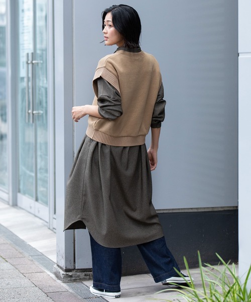 Munich(ミューニック)の「ニットライクジャージー×リブドッキングプルオーバー(Tシャツ/カットソー・レディース・キャメル/ダークグレー/ブラック・FREE)」の11枚目の写真