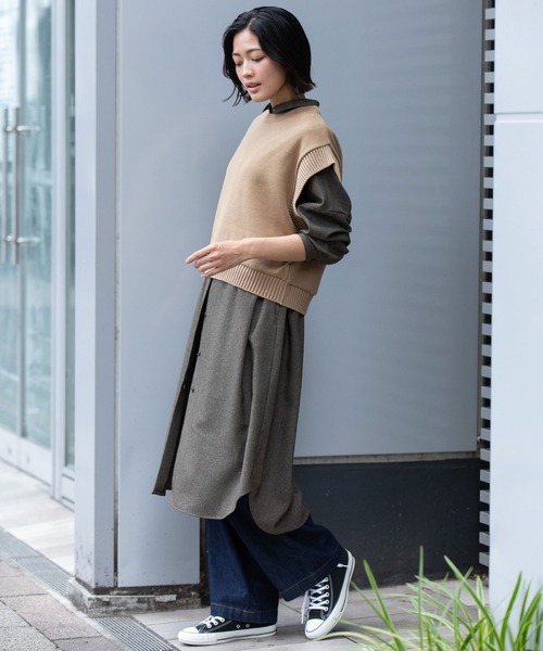 Munich(ミューニック)の「ニットライクジャージー×リブドッキングプルオーバー(Tシャツ/カットソー・レディース・キャメル/ダークグレー/ブラック・FREE)」の12枚目の写真