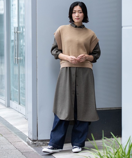 Munich(ミューニック)の「ニットライクジャージー×リブドッキングプルオーバー(Tシャツ/カットソー・レディース・キャメル/ダークグレー/ブラック・FREE)」の13枚目の写真