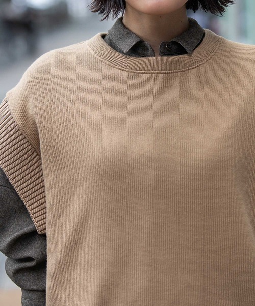 Munich(ミューニック)の「ニットライクジャージー×リブドッキングプルオーバー(Tシャツ/カットソー・レディース・キャメル/ダークグレー/ブラック・FREE)」の14枚目の写真