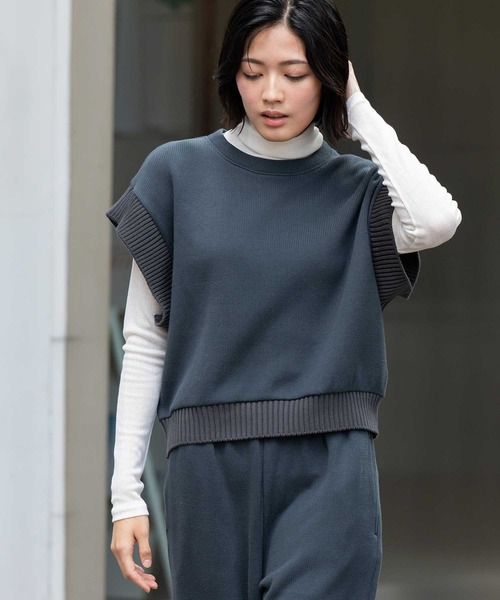 Munich(ミューニック)の「ニットライクジャージー×リブドッキングプルオーバー(Tシャツ/カットソー・レディース・キャメル/ダークグレー/ブラック・FREE)」の19枚目の写真