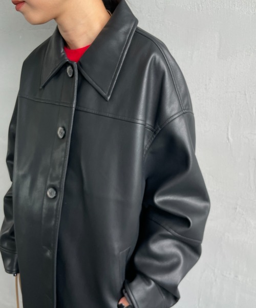 JEANS FACTORY Clothes（ジーンズファクトリークローズ）の「[Jeans Factory Clothes/ジーンズファクトリークローズ] スリーブデザイン オーバーサイズ フェイクレザー ジャケット（ライダースジャケット・レディース・ブラック/ブラウン・F）」の17枚目の写真