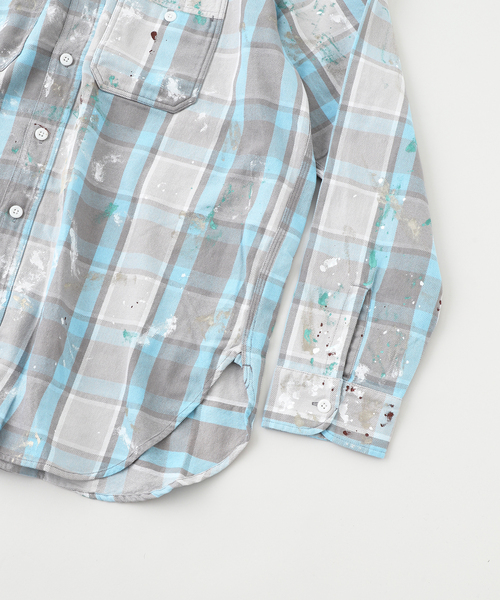 BOW WOW(バウワウ)の「BOWWOW / バウワウ PAINTERS PAINT STAINED FLANNEL S(シャツ/ブラウス・メンズ・サックスブルー・LARGE/MEDIUM)」の2枚目の写真