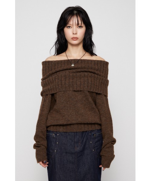 LAGUA GEM（ラグアジェム）の「LOOSEY KNIT オフショルダー（ニット/セーター・レディース・アイボリー/ブラック/杢グレー/ブラウン・FREE）」の9枚目の写真